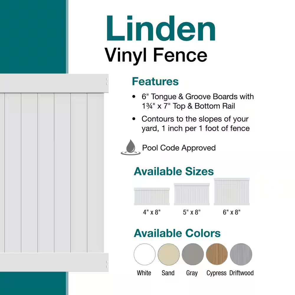 Linden 6 Ft. H X 8 Ft. W White Privacy Vinyl Fence Panel (Unassembled)