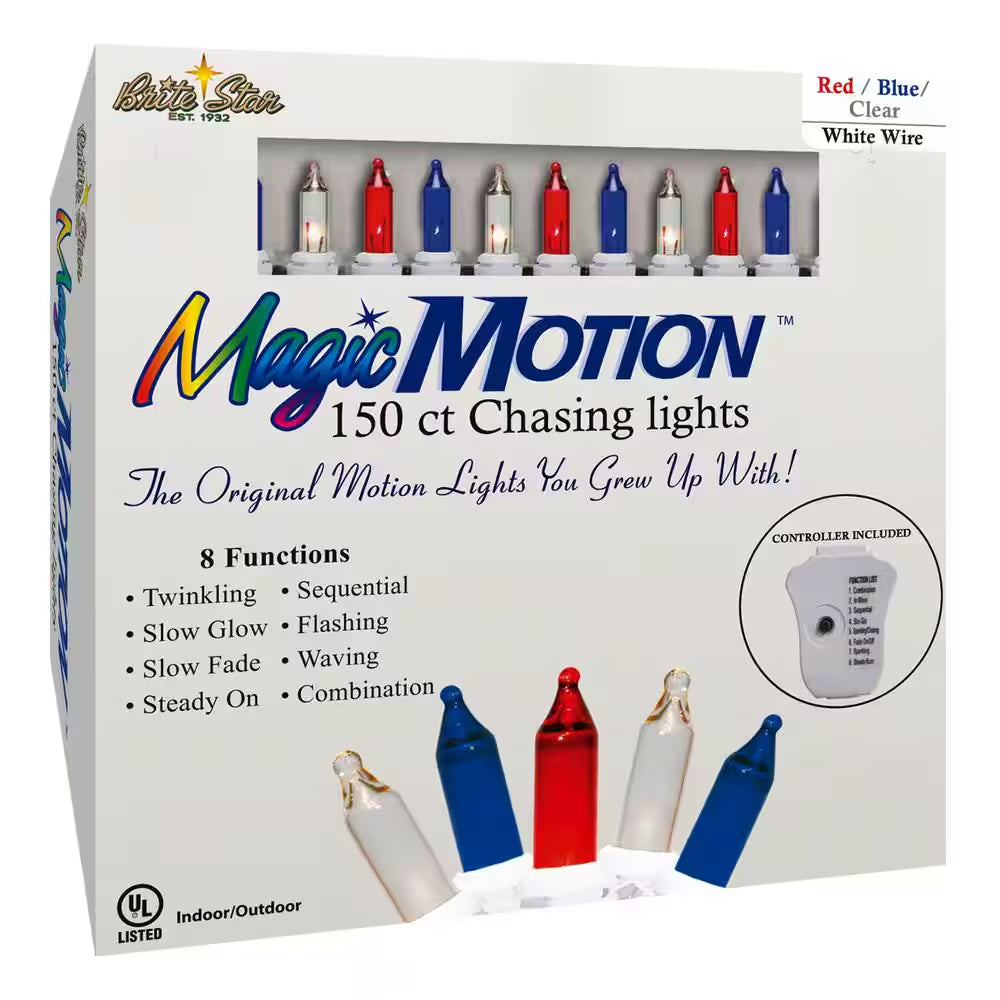 150-Light Patriotic Red/White/Blue Chasing Light Set