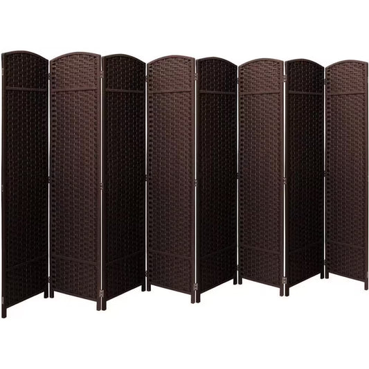 Brown 8 Panel 6 Ft. Tall Double Hinged Foldable Panel Room Divider