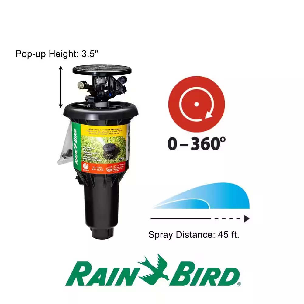 AG-5 Maxi-Paw 3.5 In. Pop-Up Canned Impact Sprinkler, 0-360 Degree Pattern, Adjustable 24-45 Ft.