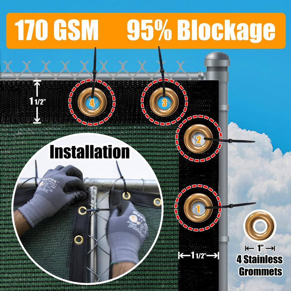 4 Ft. H X 50 Ft. W Black Fence Outdoor Privacy Screen with Black Edge Bindings and Grommets