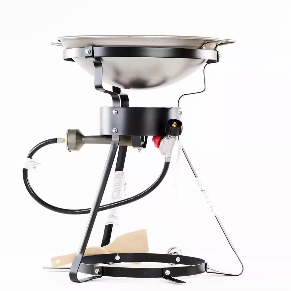54,000 BTU Bolt Together Portable Propane Gas Outdoor Cooker with Special Recessed Wok Ring and 18 In. Steel Wok
