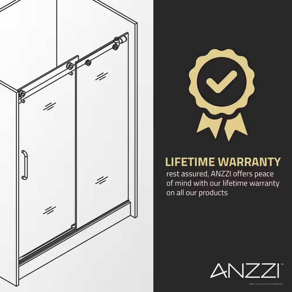 Romance Series 33.3 In. X 72 In. H Hinged Frameless Shower Door in Brushed Nickel with Tsunami Guard Tempered Glass