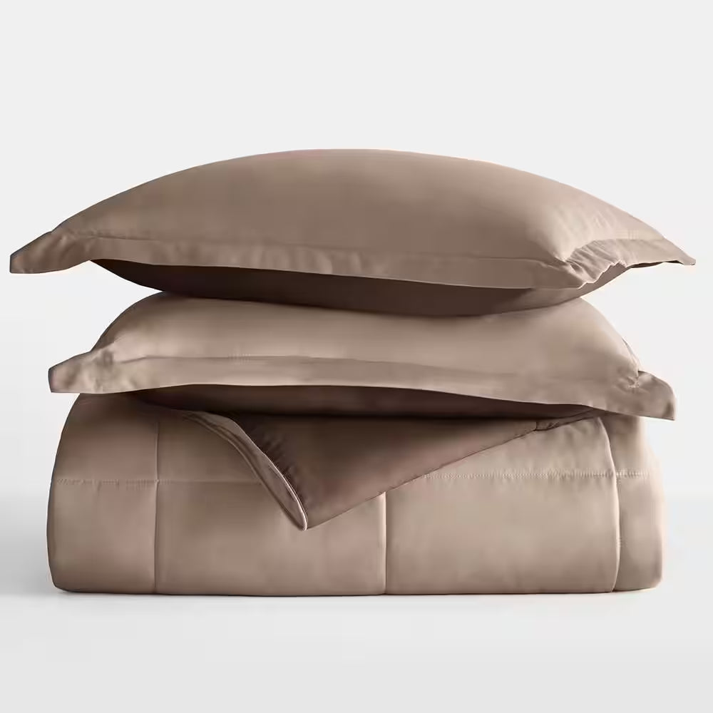 Taupe and Chocolate Microfiber down Alternative Full / Queen Reversible Comforter Set