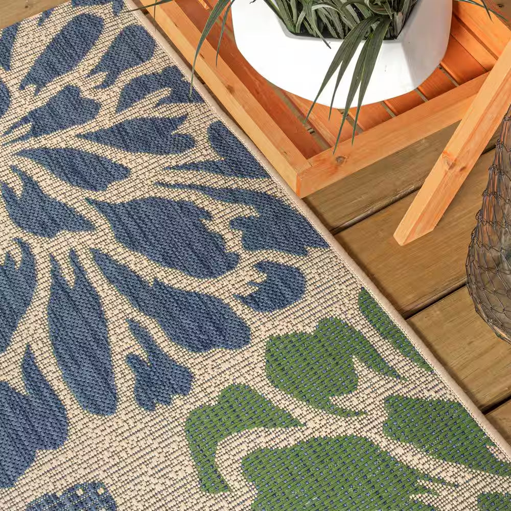 Zinnia Navy/Green 8 Ft. X 10 Ft. Floral Indoor/Outdoor Area Rug