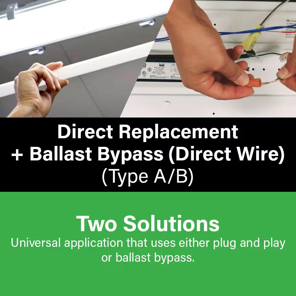 18-Watt 4 Ft. G13 Type AB T8 Plug and Play or T8/T12 Ballast Bypass Linear LED Tube Light Bulb Selectable White (2-Pack)