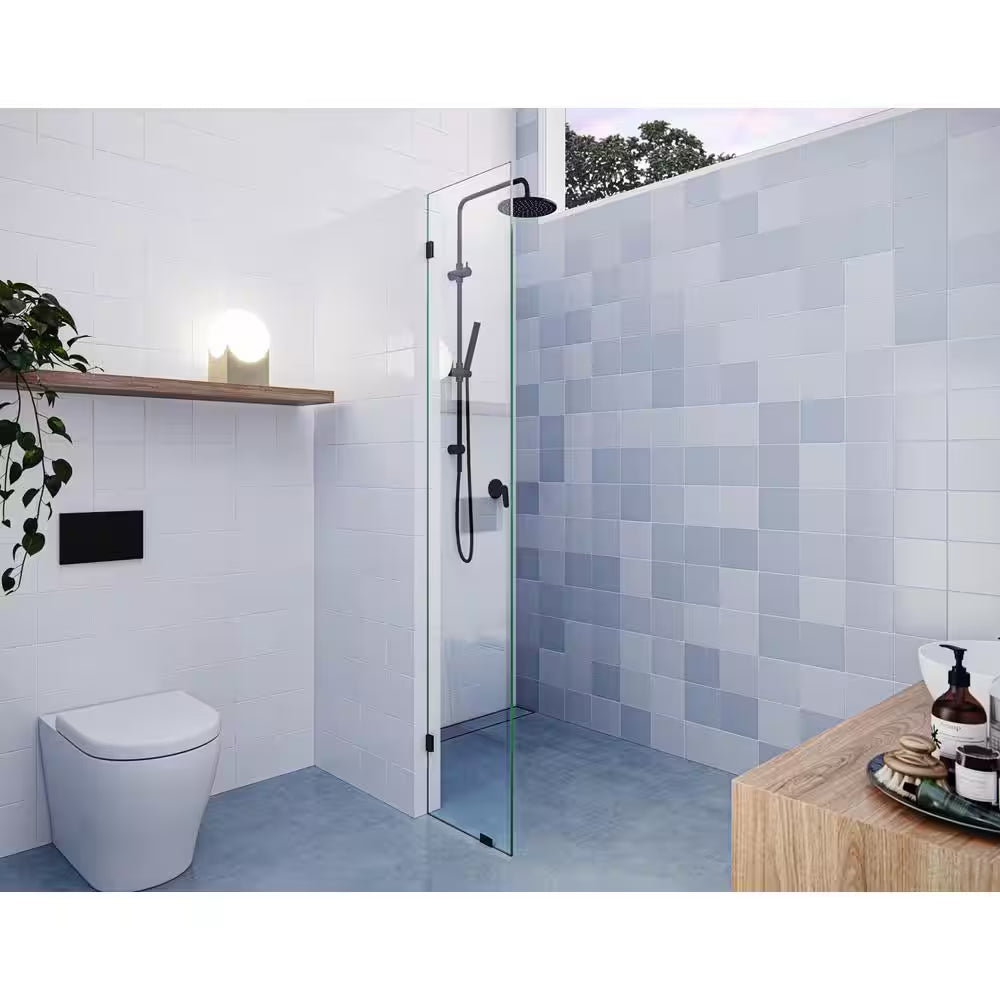 Vela 19 In. W X 78 In. H Frameless Fixed Single Panel Shower Door in Matte Black without Handle