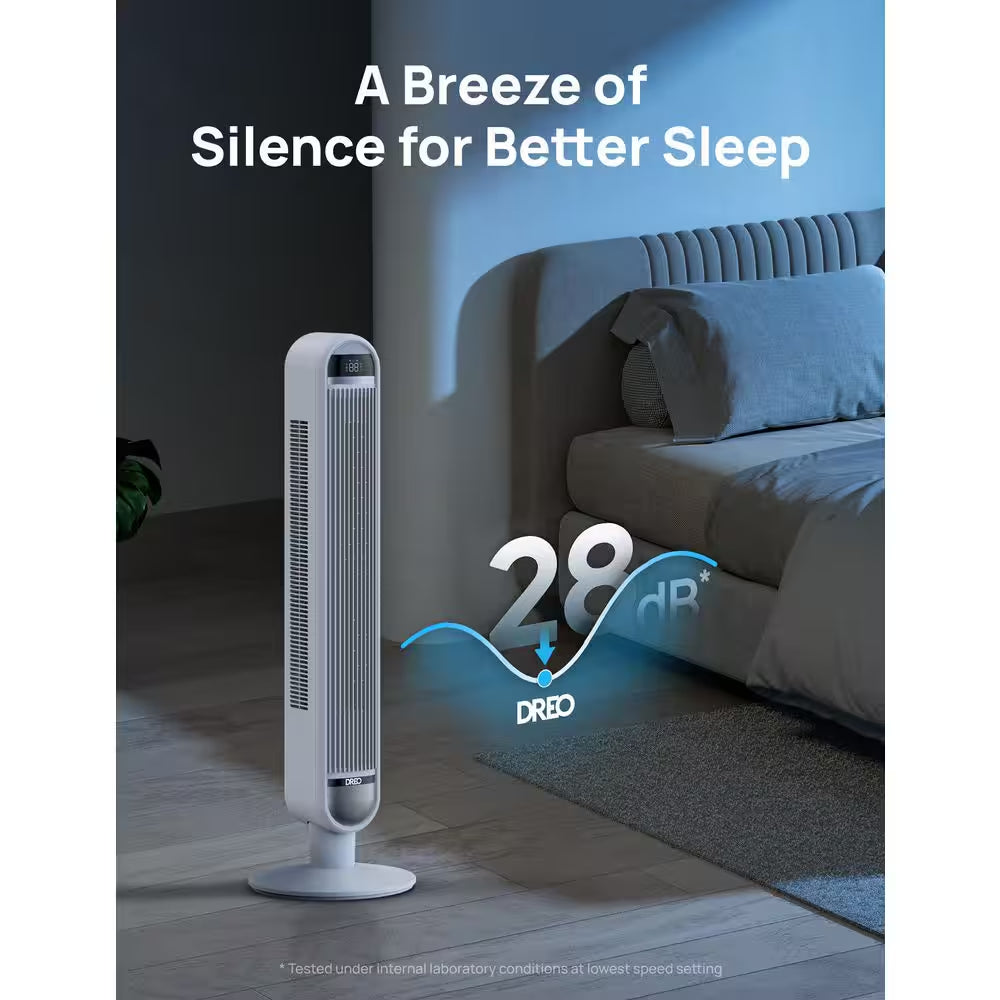 Smart Essential 42 In. 6 Fan Speeds Tower Fan in White with Wi-Fi, Voice Control, Remote and 90° Oscillation
