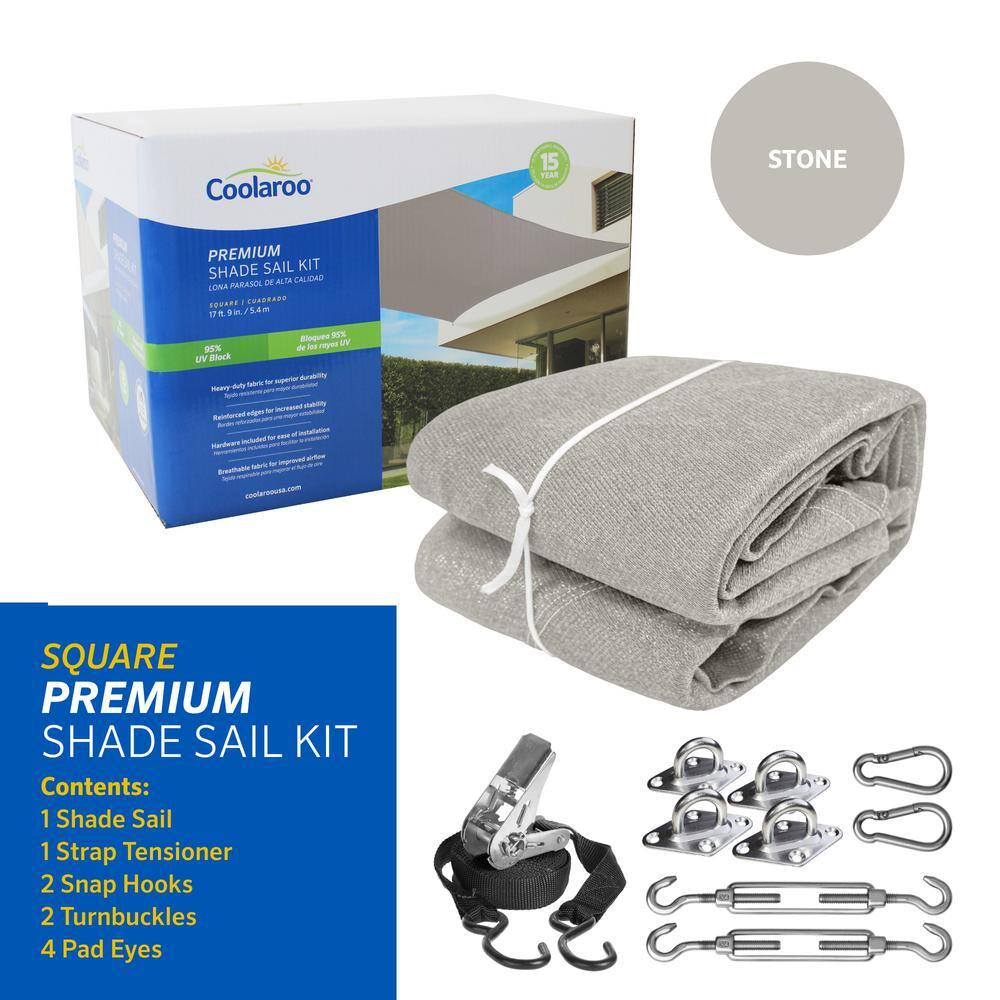 Premium Square 17.75 Ft. X 17.75 Ft. Stone Shade Sail Kit