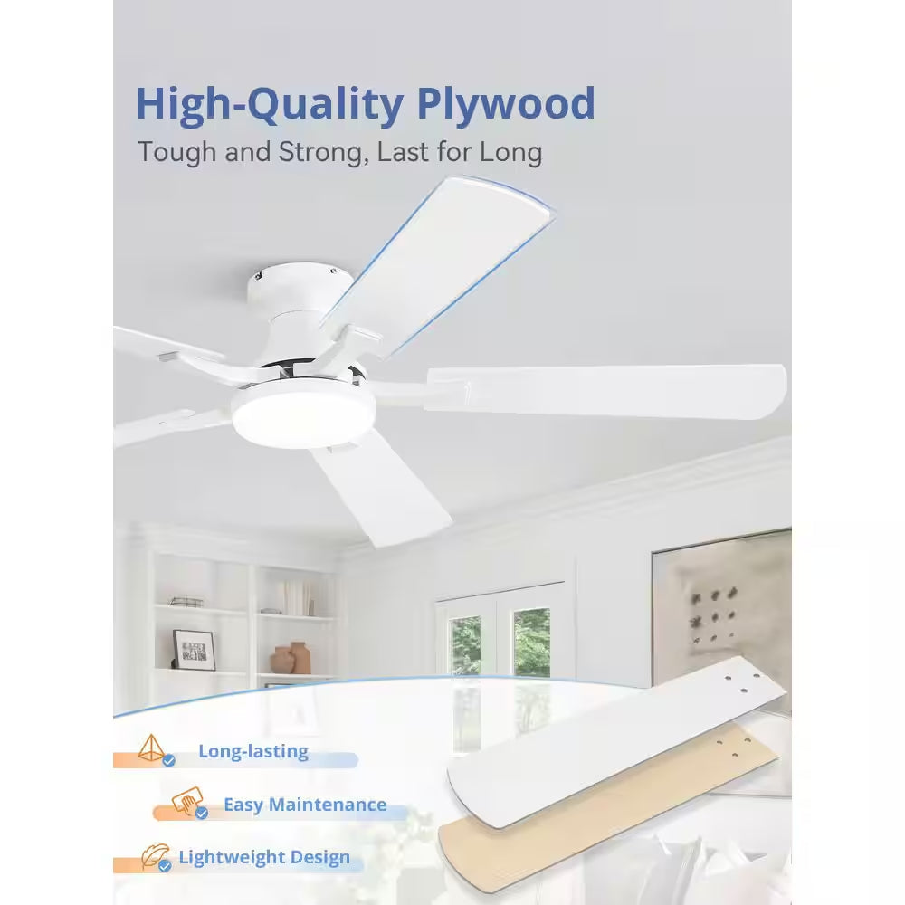 52 In. White Indoor Dimmable LED 6-Speed Low Profile Ceiling Fan with Lights and Remote Control Dual-Finish Blades