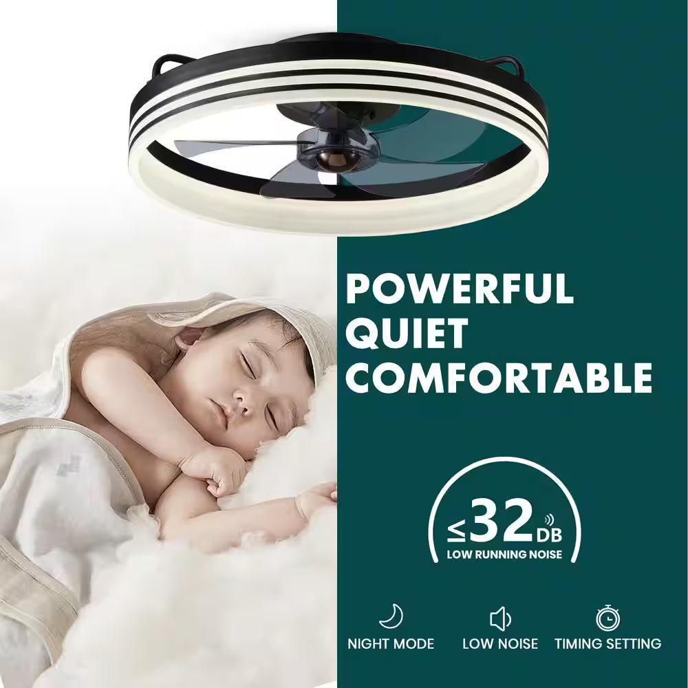20 In. Indoor Intergrated LED Indoor Black Ceiling Fans with Lights Modern Low Profile Ceiling Fan for Living Room