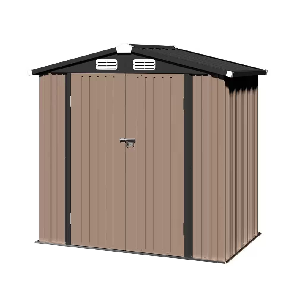 6 Ft. W X 4 Ft. D Brown Metal Shed with Lockable Door and Vents for Tool, Garden, Bike (24 Sq. Ft.)