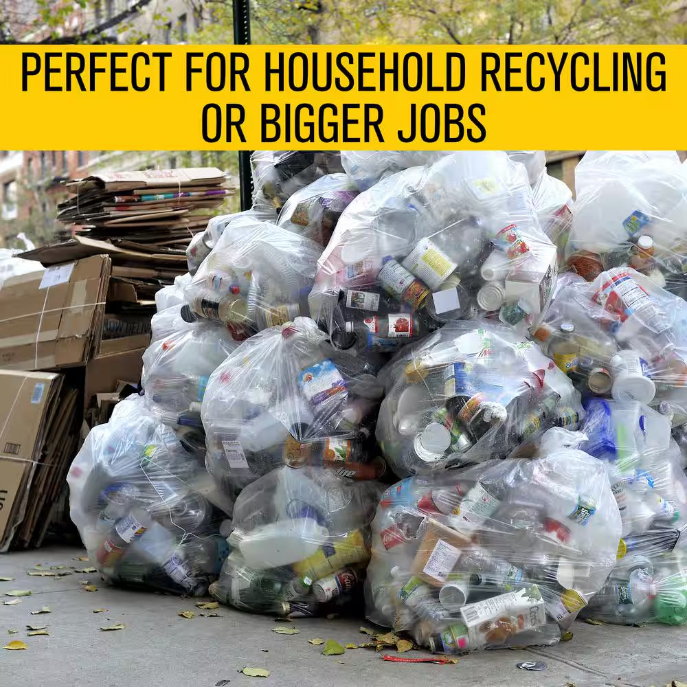 33 Gal. 1.5 Mil Equiv. Heavy-Duty Clear Recycling Bags (100-Count)