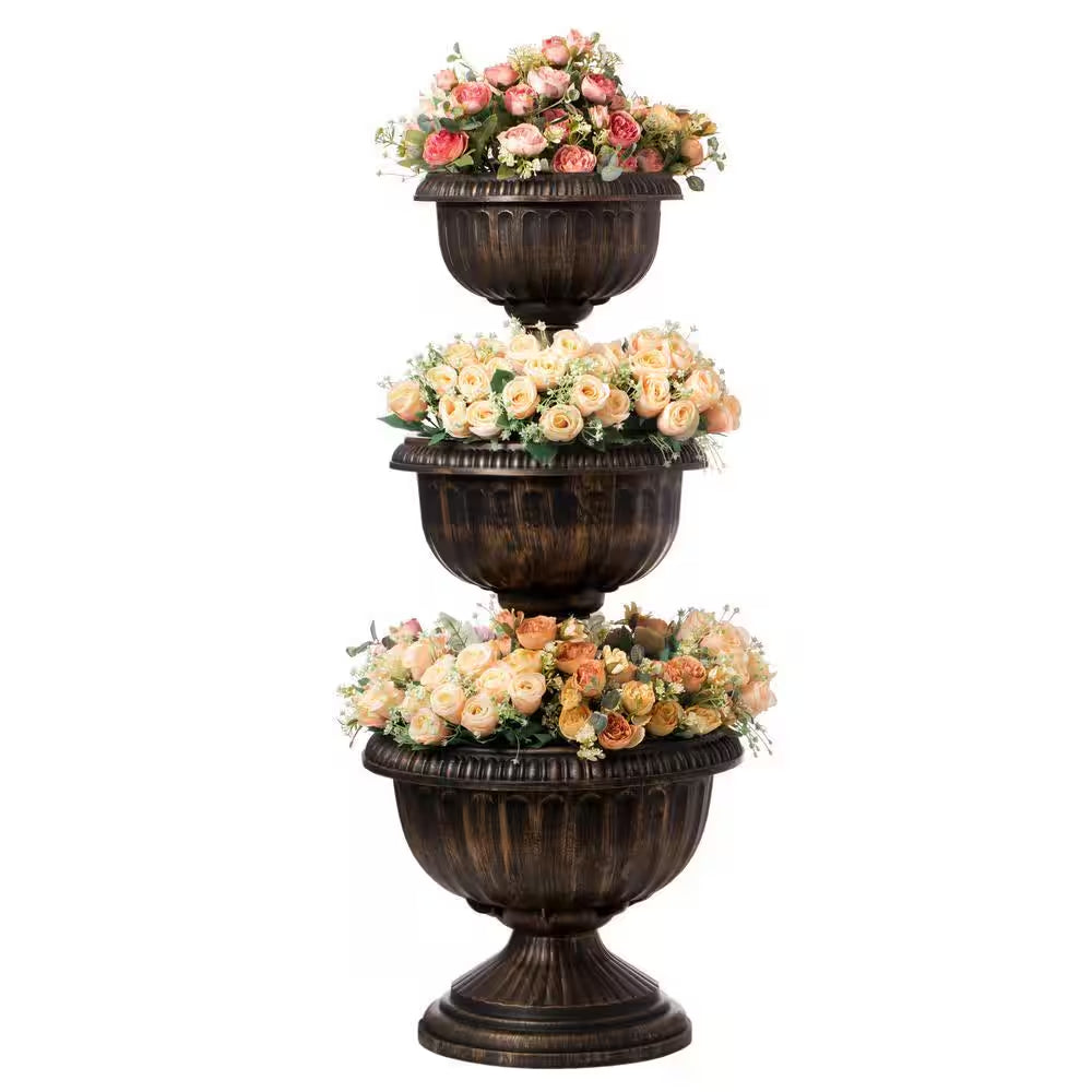 Bronze Outdoor Garden Triple Stacked Flower Bowl Urn Tier Planter Decoration