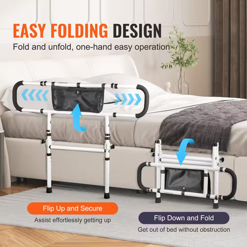 Bed Assist Rail 180° Foldable 450 Lbs. Loading Bed Side Rails with 4-Level Handle for Elderly Adults Senior Patient Care