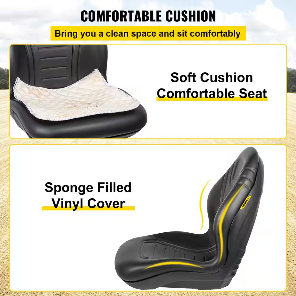 18.8 X 23.1 X 20.6 In. Universal Tractor Seat Replacement with Central Drain Hole Compact High Back Mower Seat, Black
