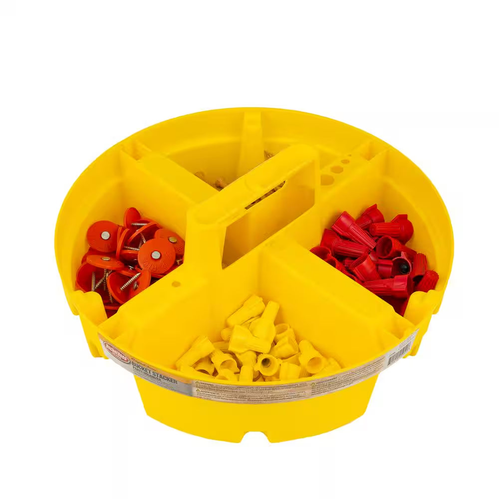 10.25 In. 4-Compartment Bucket Stacker Small Parts Organizer for Bucket Storage in Yellow