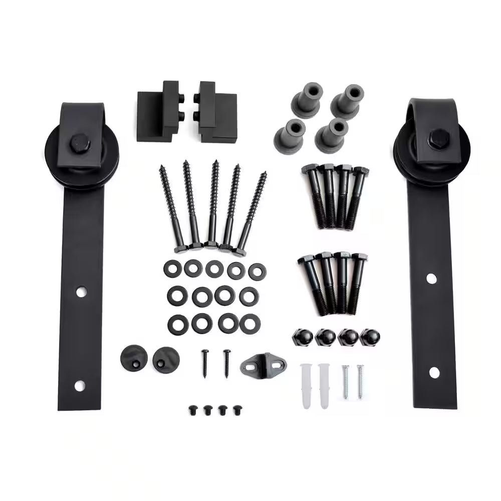 72 In. Black Classic Bent Strap Barn Style Sliding Door Track and Hardware Set-Door Not Included