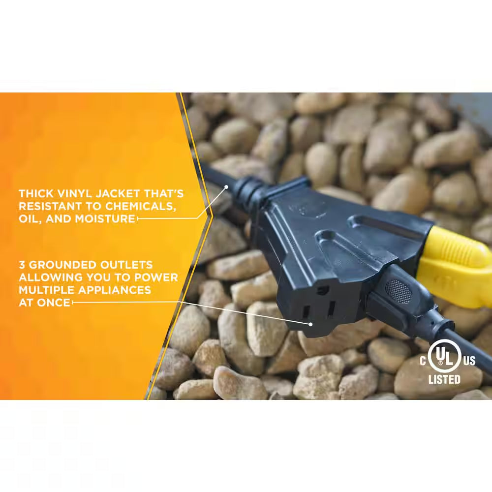 25 Ft. 14/3 SJTOW Agricultural Outdoor Heavy-Duty Extension Cord with Power Block