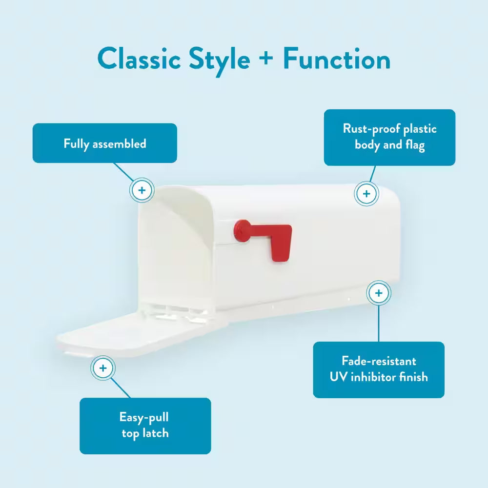 Parsons White, Medium, Plastic, Post Mount Mailbox