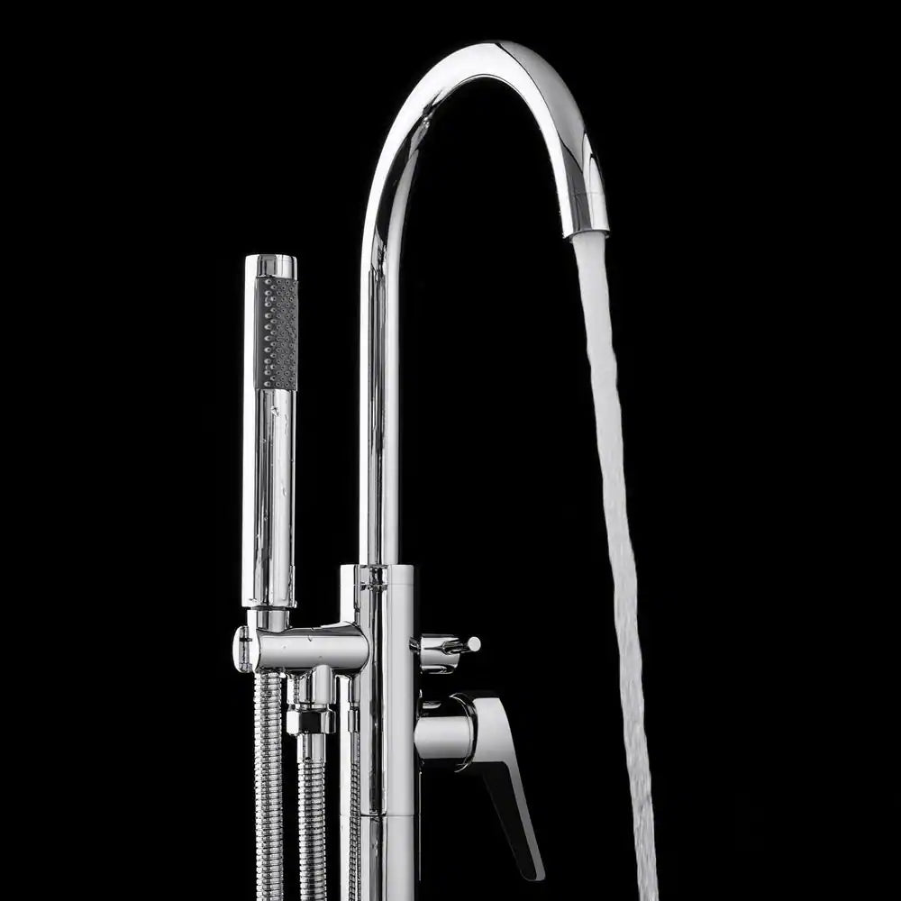 1-Handle Freestanding Floor Mount Roman Tub Faucet Bathtub Filler with Hand Shower in Chrome