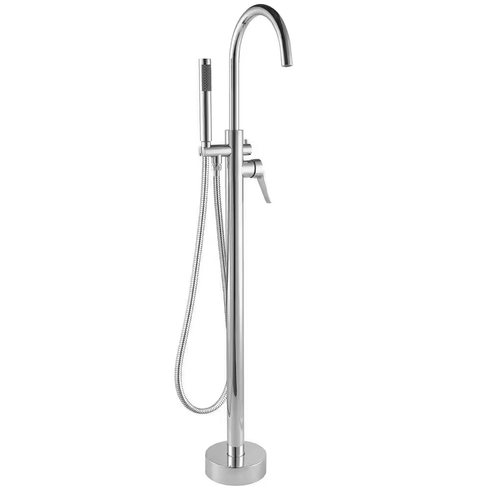 1-Handle Freestanding Floor Mount Roman Tub Faucet Bathtub Filler with Hand Shower in Chrome