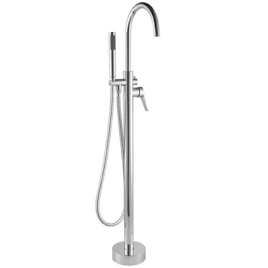 1-Handle Freestanding Floor Mount Roman Tub Faucet Bathtub Filler with Hand Shower in Chrome