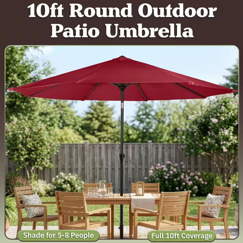 10 Ft. Aluminum Outdoor Patio Umbrella with Auto Tilt, Easy Crank Lift in Red
