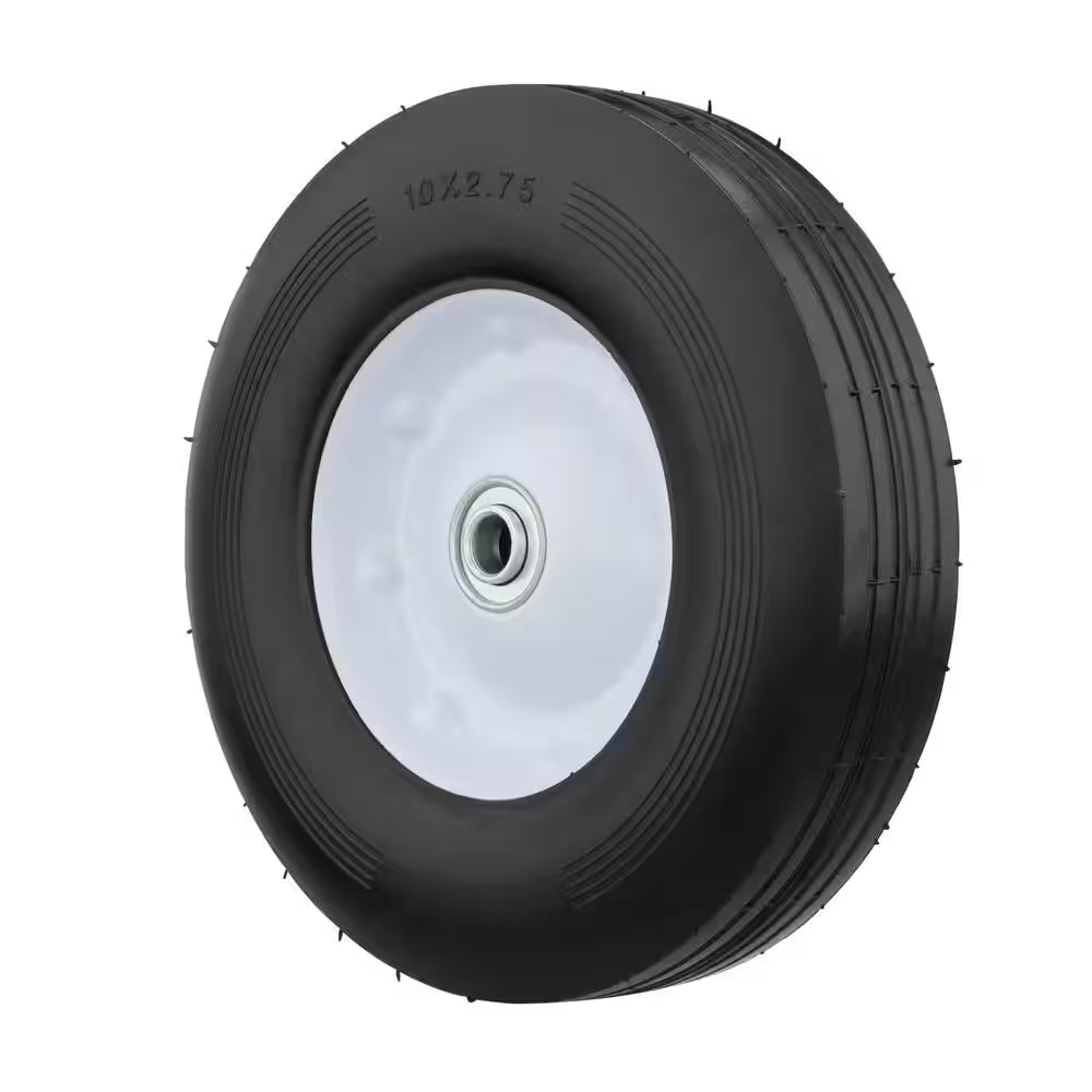 10 In. X 2.75 In. Flat Free Universal Hand Truck Wheel with 5/8 In. Ball Bering and Ribbed Tread
