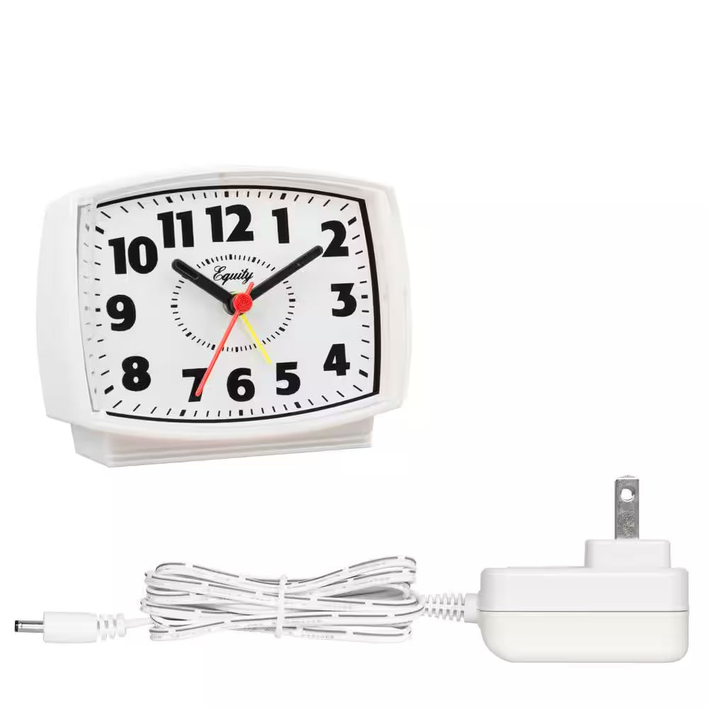 3 In. Tall Electrical Analog White Alarm Clock with Backlight