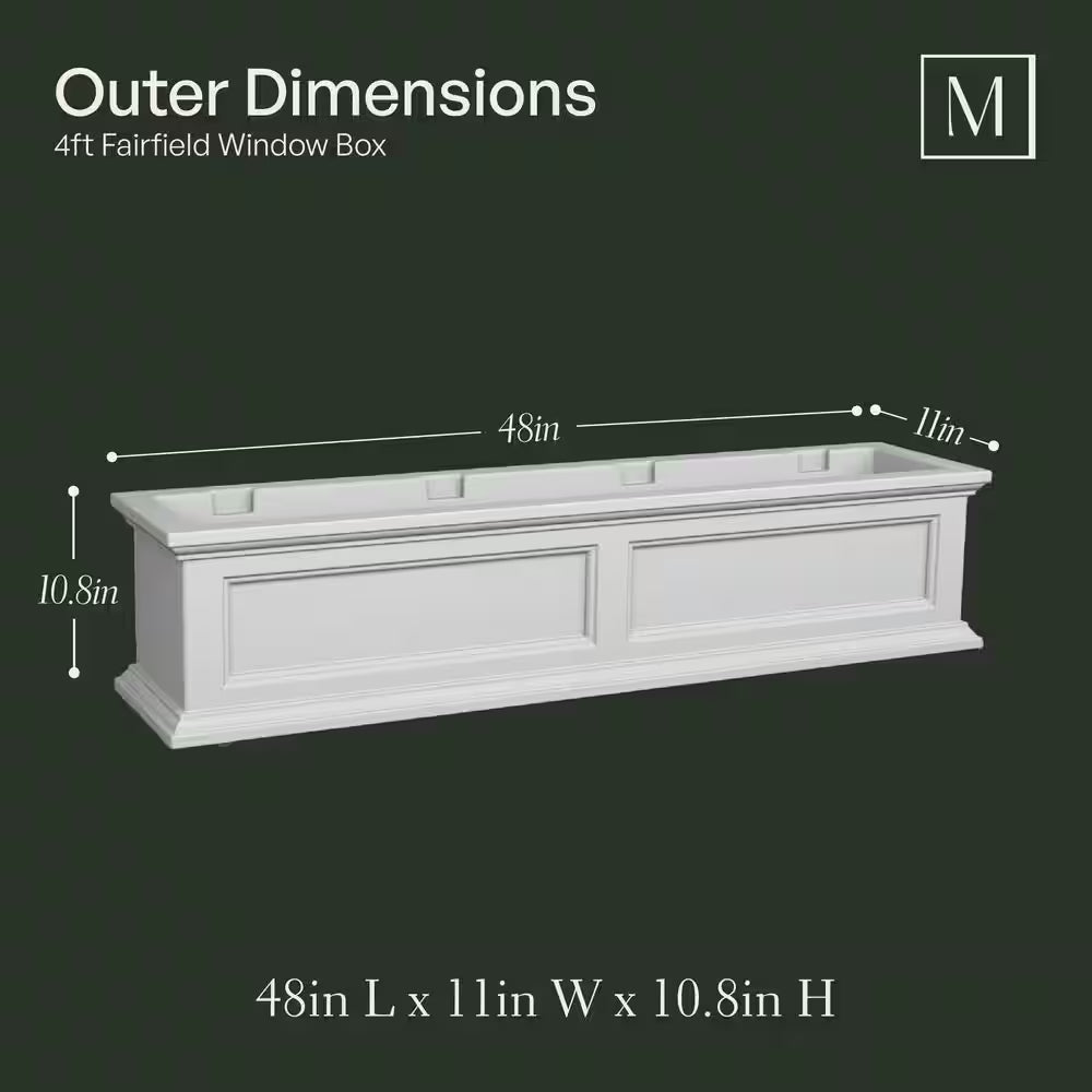 Fairfield 48 In. X 11 In. Self-Watering White Polyethylene Window Box