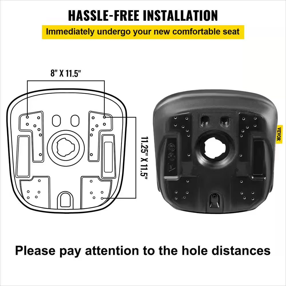 18.8 X 23.1 X 20.6 In. Universal Tractor Seat Replacement with Central Drain Hole Compact High Back Mower Seat, Black