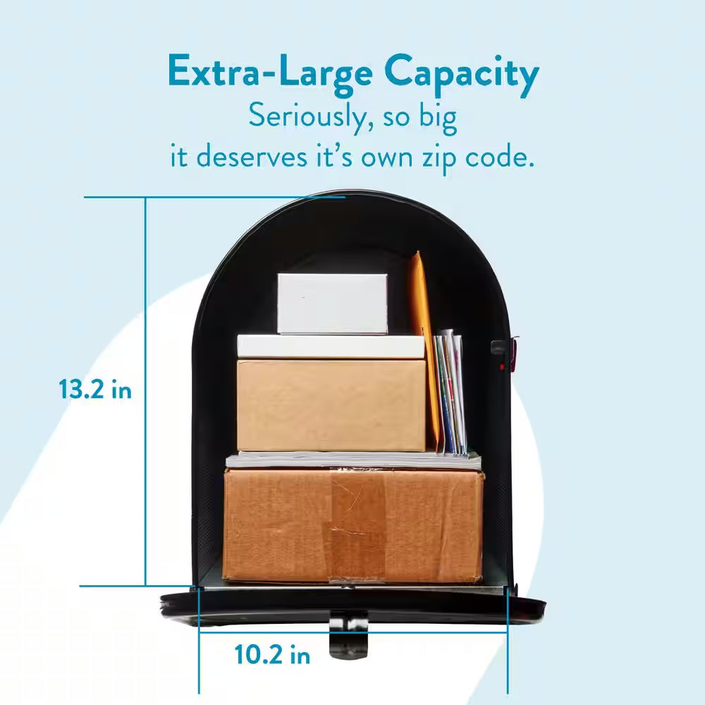 Stanley Black, Extra Large, Steel, Post Mount Mailbox