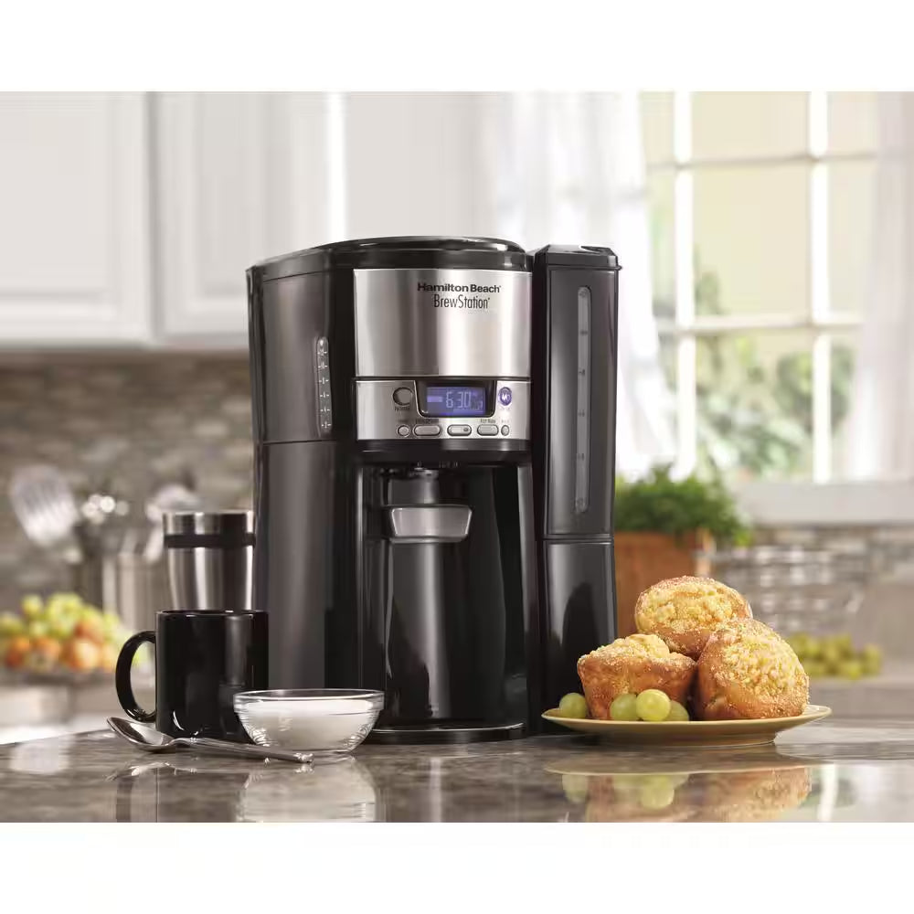 Brewstation 12- Cup Programmable Black Drip Coffee Maker with Removable Water Reservoir