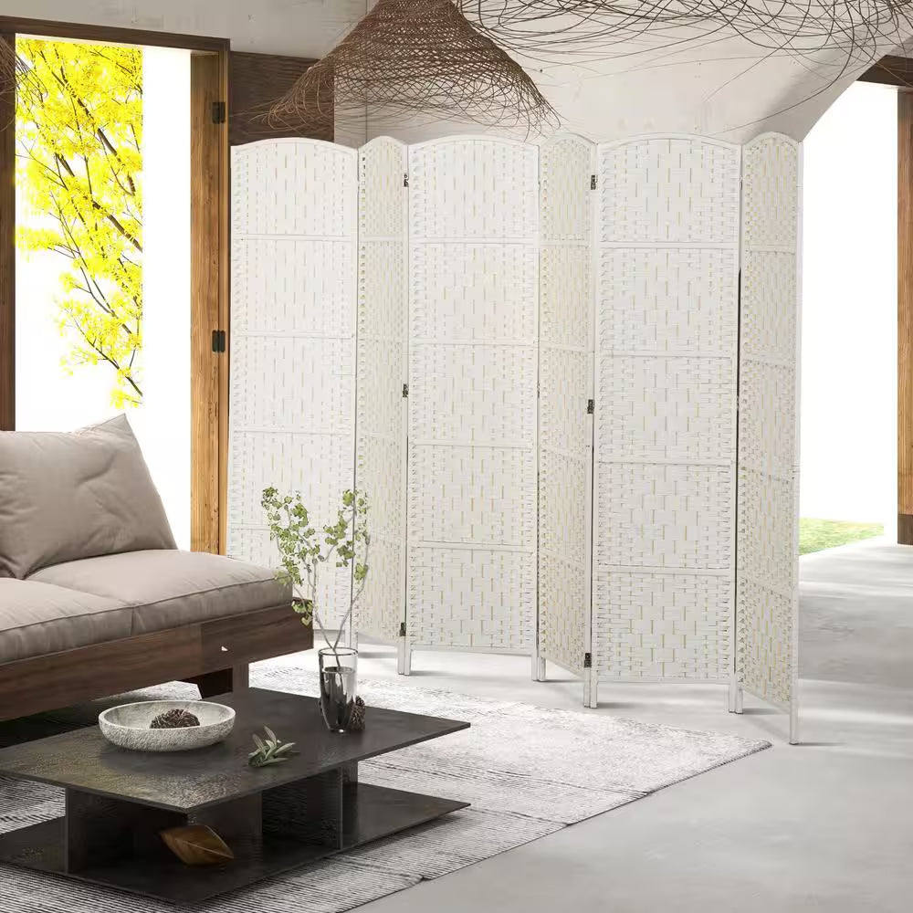 70.9 In. Room Divider, 6 Panels Folding Privacy Screen, Portable Wicker Weave Partition Wall Divider for Bedroom
