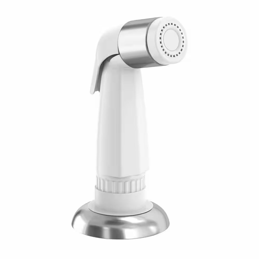 Single-Handle Standard Kitchen Faucet with White Side Sprayer in Polished Chrome