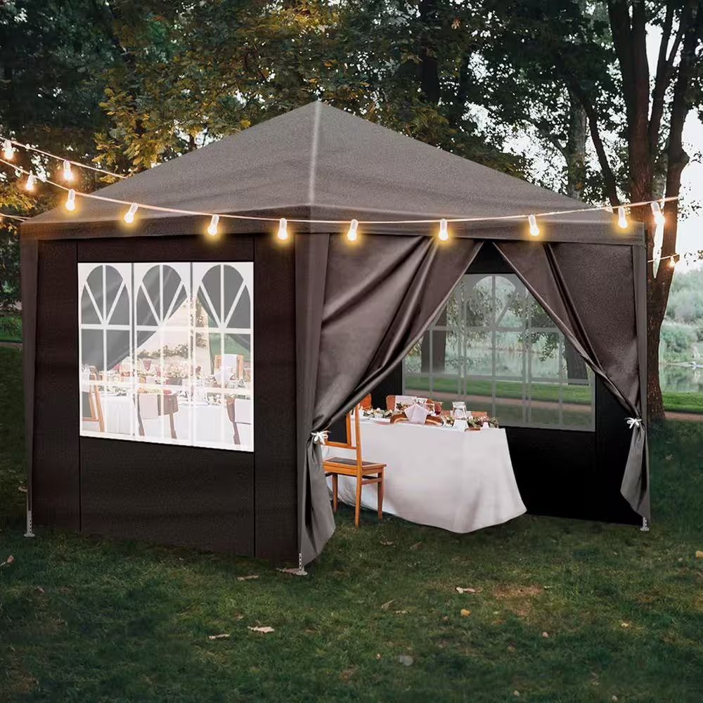 10 Ft. X 10 Ft. Gazebo Waterproof Outdoor Canopy Patio Tent Party Tent for Wedding BBQ Cater, Black
