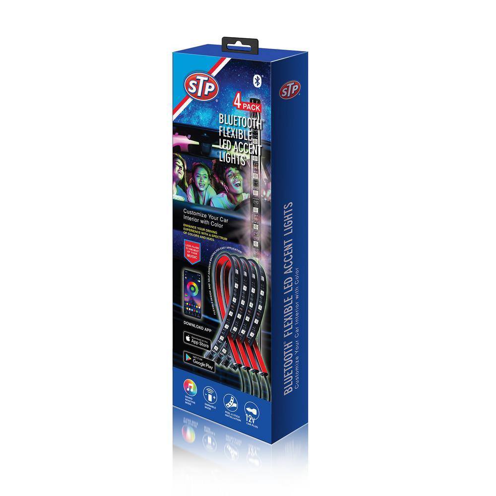 Multi-Color LED Lights, Car Interior, 16-Colors, Flash/Music Modes, Bluetooth Support, Strips (4-Pack)