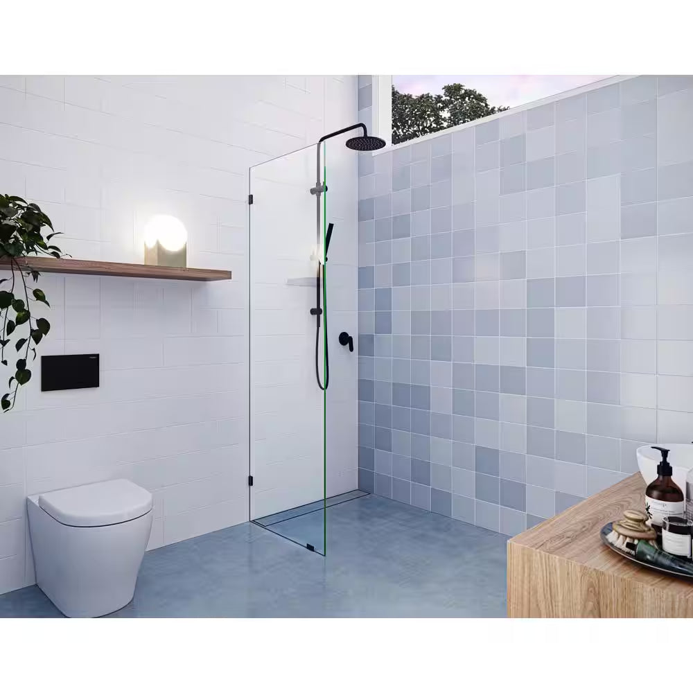 Vela 20 In. W X 78 In. H Frameless Fixed Single Panel Shower Door in Matte Black without Handle