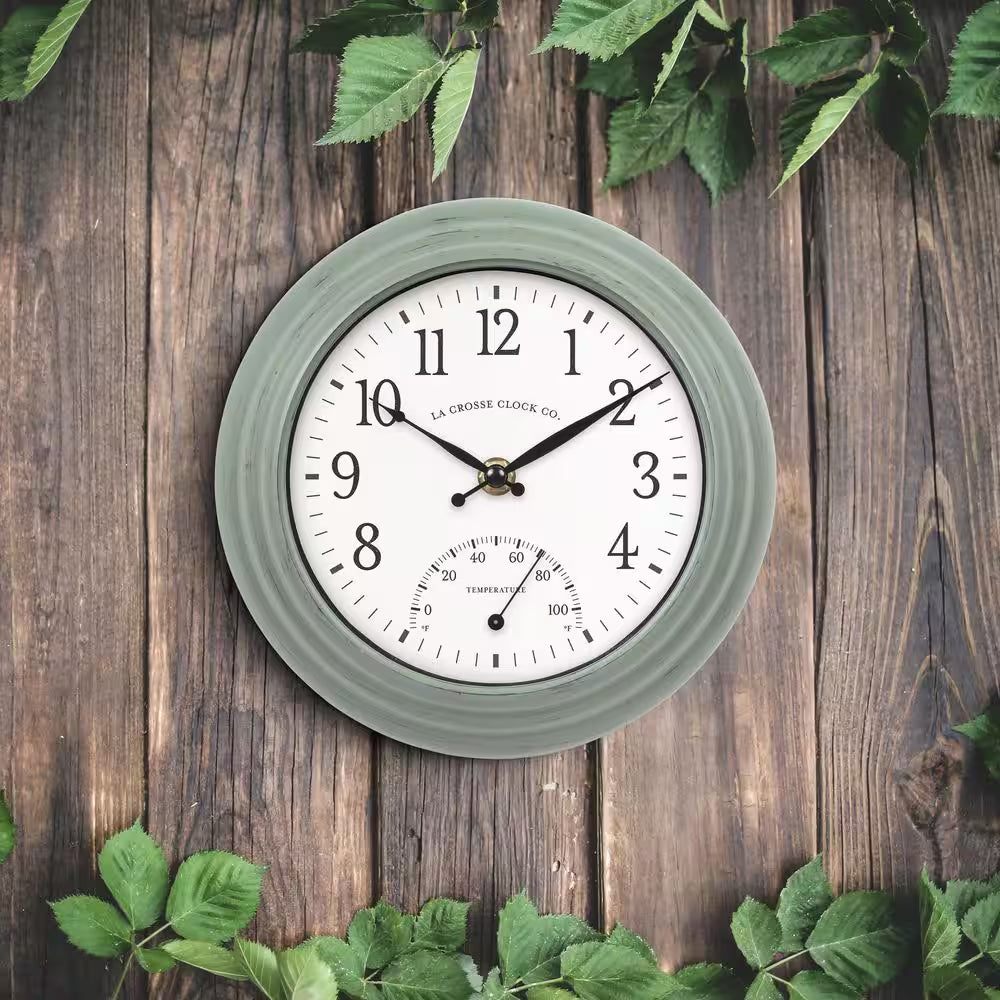 8 In. Sage Green Indoor/Outdoor Quartz Analog Wall Clock