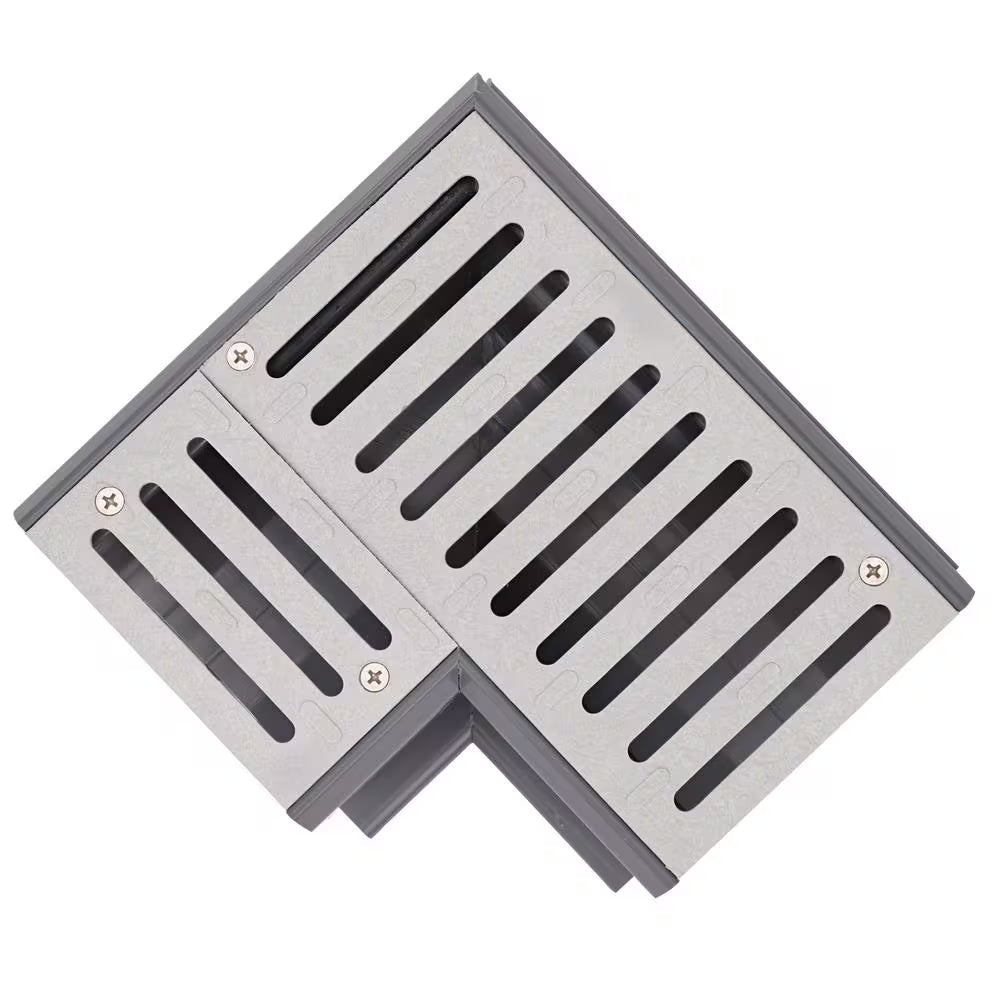 Spee-D Channel Drain 90 Degree Elbow and Grate, Gray Plastic