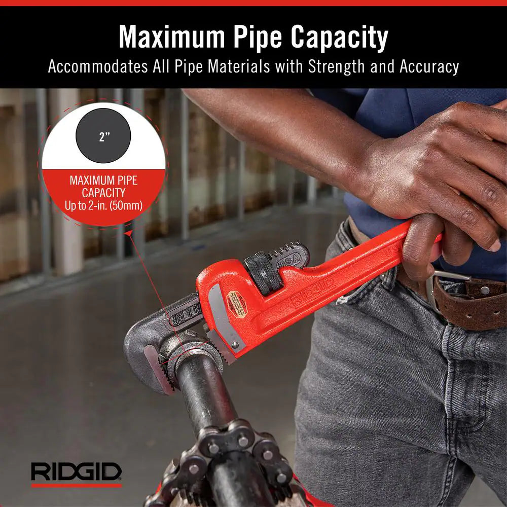 14 In. Straight Pipe Wrench for Heavy-Duty Plumbing, Sturdy Plumbing Pipe Tool with Self Cleaning Threads and Hook Jaws