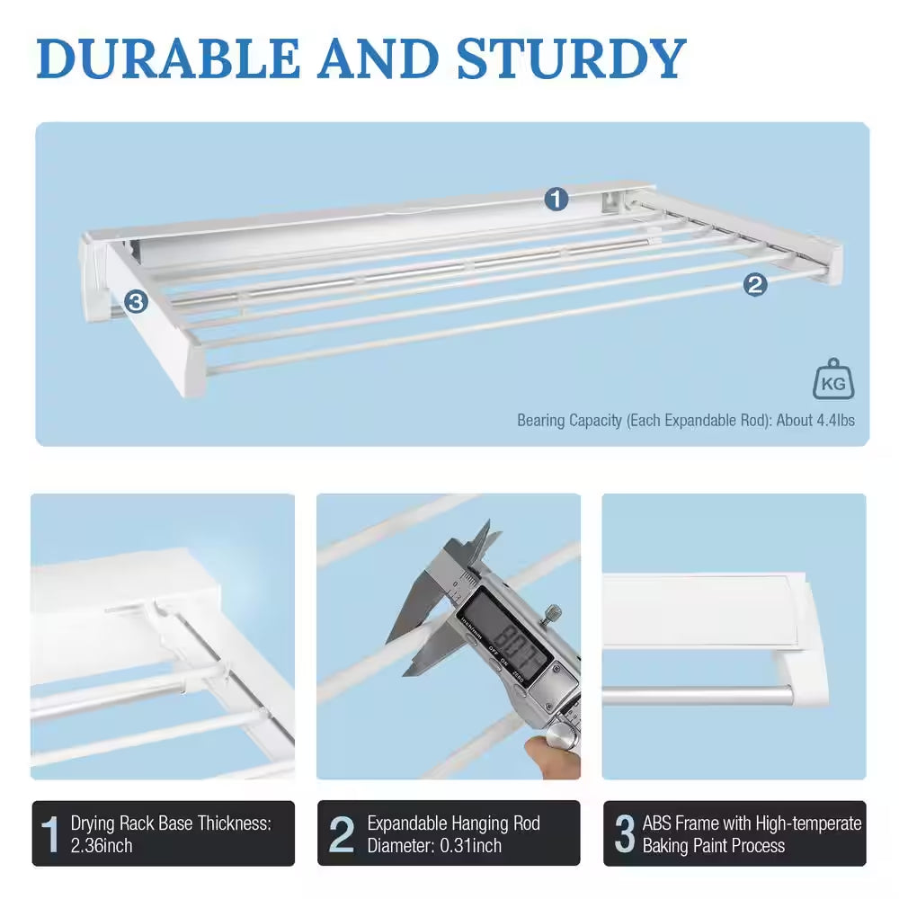 4.2 In. X 33 In. X 17 In. White Metal Wall Mounted Foldable Clothes Towels Drying Rack
