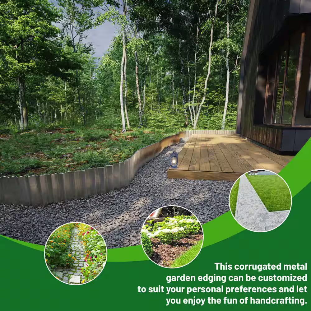 6 In. D X 480 In. W Corrugated Silver Metal Garden Edging Sturdy Lawn Border for Lawn Flower Bed Garden Yard