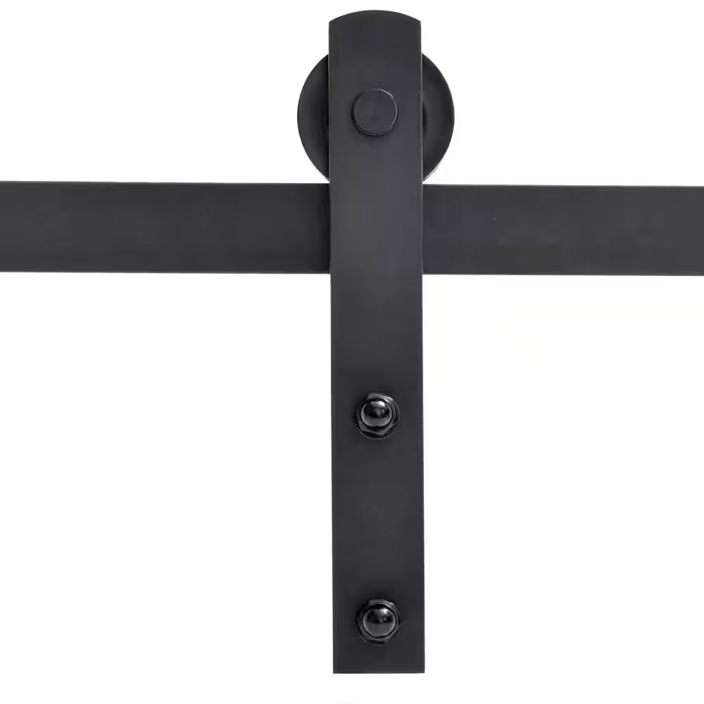 72 In. Matte Black Classic Straight Strap Barn Style Sliding Door Track and Hardware Set-Door Not Included