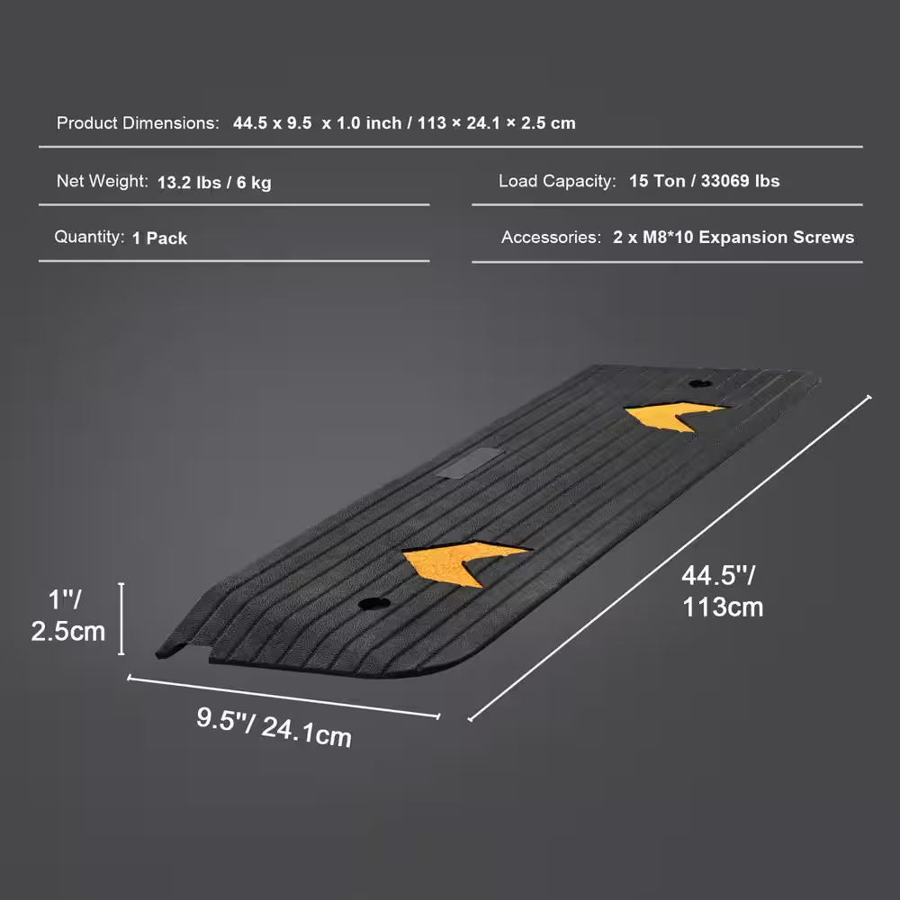 Upgraded Rubber Threshold Ramp, 1 In. Rise Wheelchair Ramp Doorway, Natural Curb Ramp Rated 33069 Lbs. Load Capacity