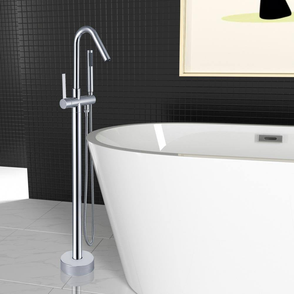 Single-Handle Freestanding Tub Faucet Bathtub Filter with Handheld Shower in Chrome