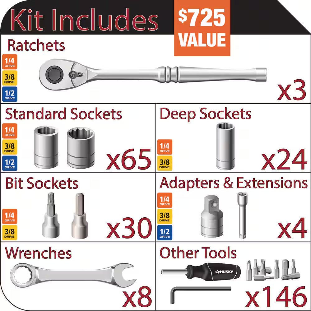 280-Piece Sae/Metric Mechanics Tool Set with Tool Box