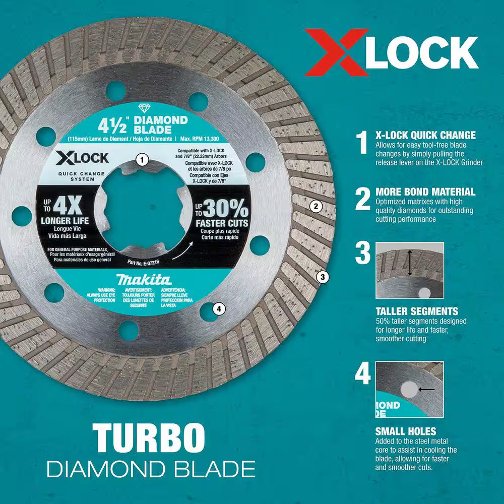 X-LOCK 4-1/2 In. Turbo Rim Diamond Blade for Masonry Cutting