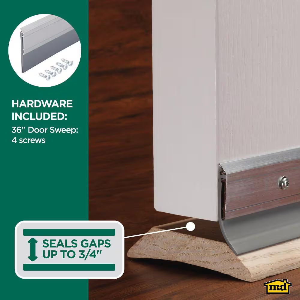 36 In. Silver Aluminum and Vinyl Heavy-Duty Screw-On Door Sweep